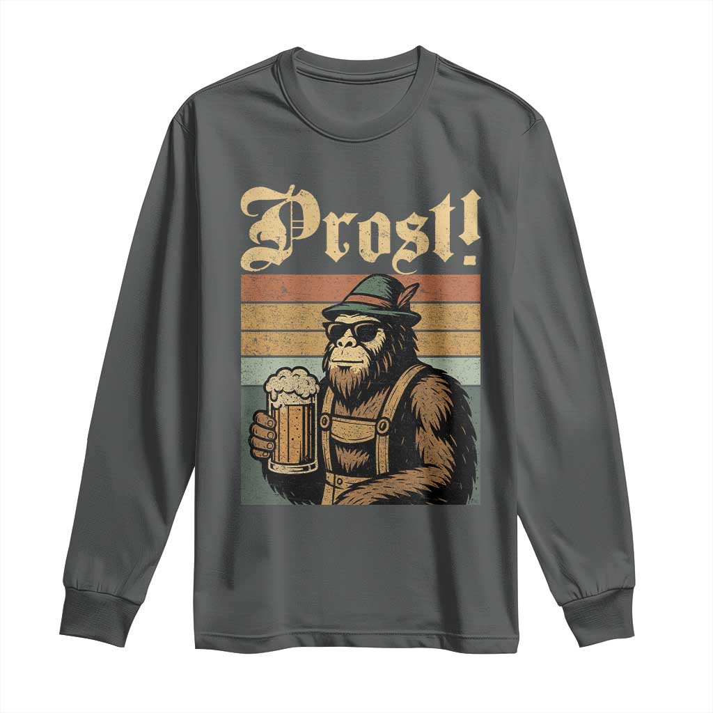 Oktoberfest Bigfoot Long Sleeve Shirt Vintage German Sasquatch Drinking Prost Lederhose TS10 Dark Heather Print Your Wear