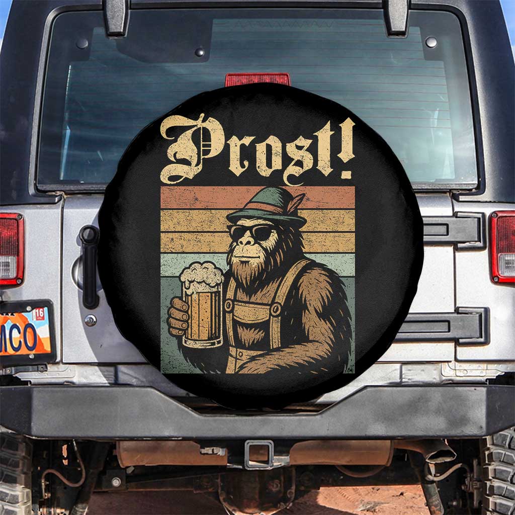 Oktoberfest Bigfoot Spare Tire Cover Vintage German Sasquatch Drinking Prost Lederhose TS10 No hole Black Print Your Wear