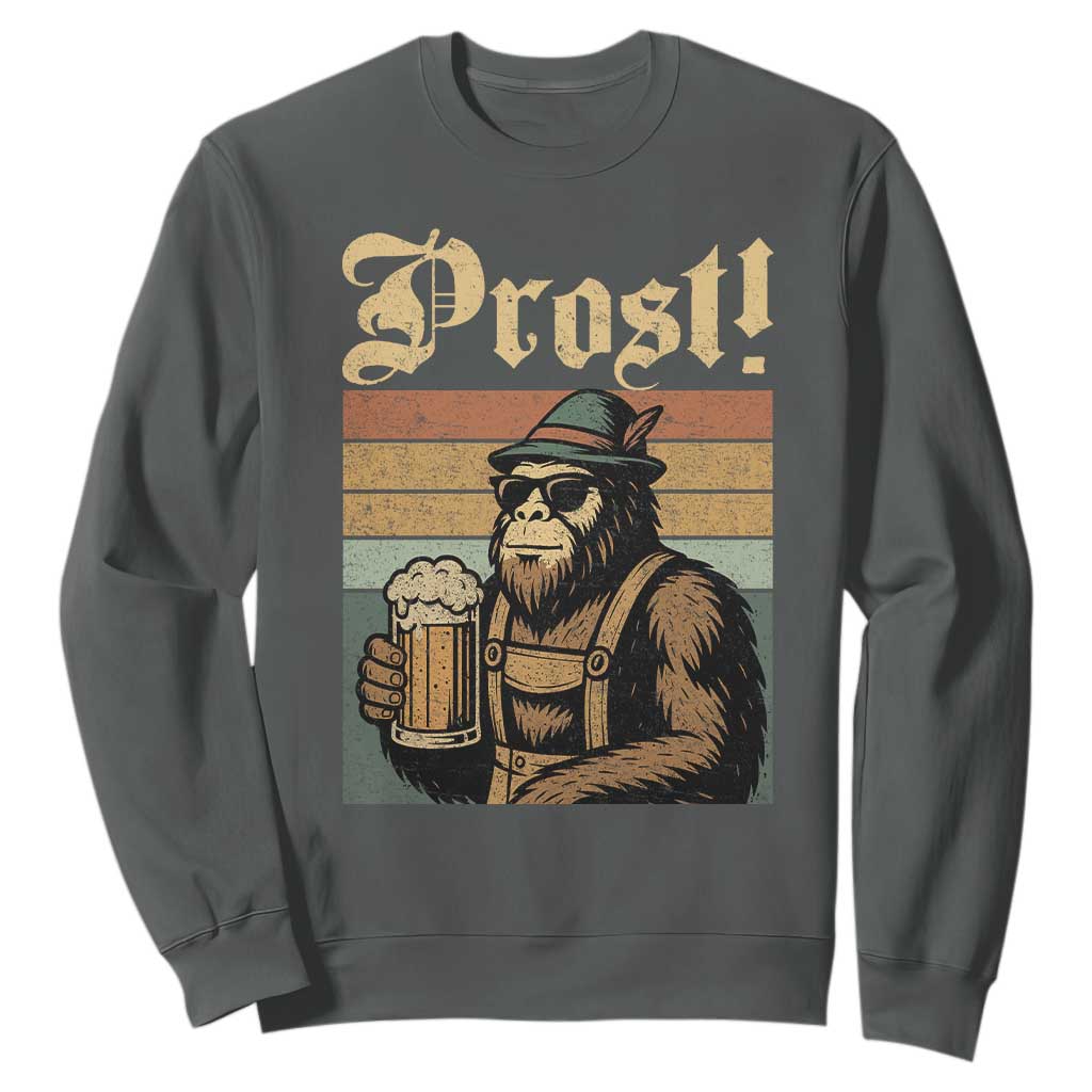 Oktoberfest Bigfoot Sweatshirt Vintage German Sasquatch Drinking Prost Lederhose TS10 Dark Heather Print Your Wear