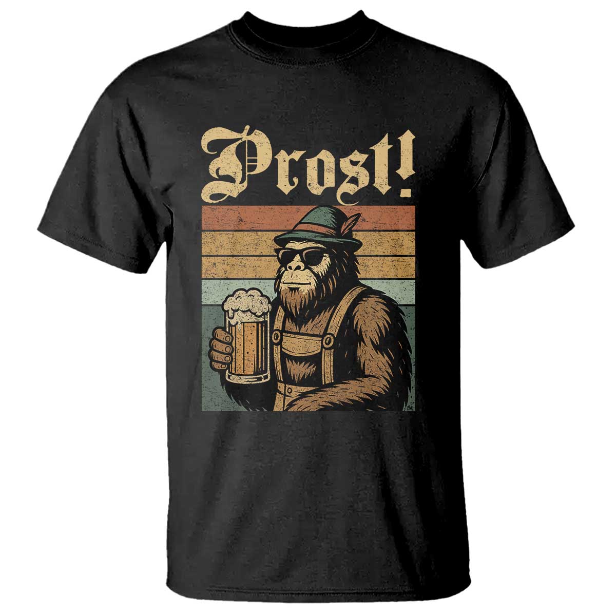 Oktoberfest Bigfoot T Shirt Vintage German Sasquatch Drinking Prost Lederhose TS10 Black Print Your Wear
