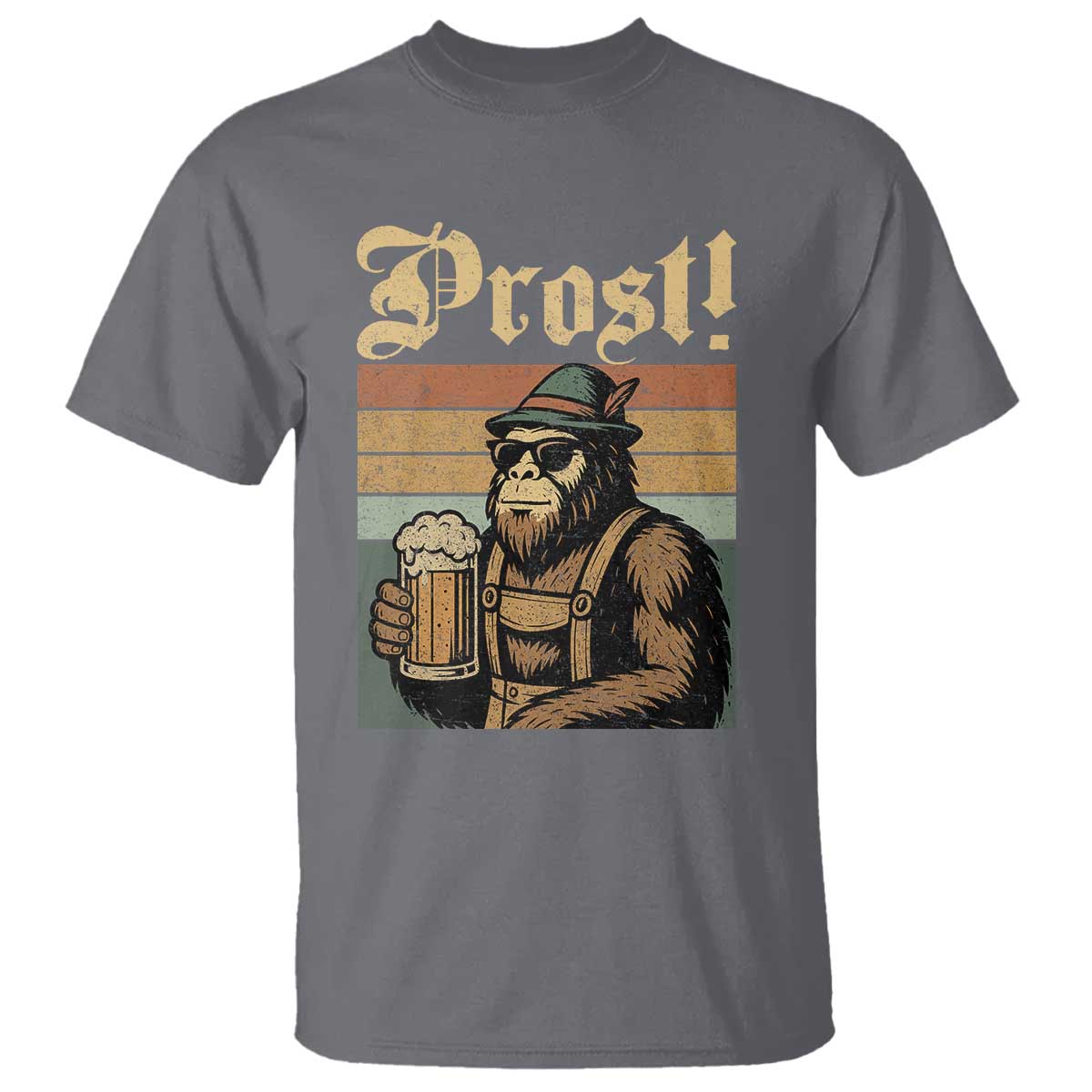 Oktoberfest Bigfoot T Shirt Vintage German Sasquatch Drinking Prost Lederhose TS10 Charcoal Print Your Wear
