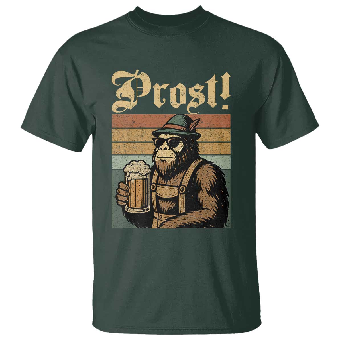 Oktoberfest Bigfoot T Shirt Vintage German Sasquatch Drinking Prost Lederhose TS10 Dark Forest Green Print Your Wear