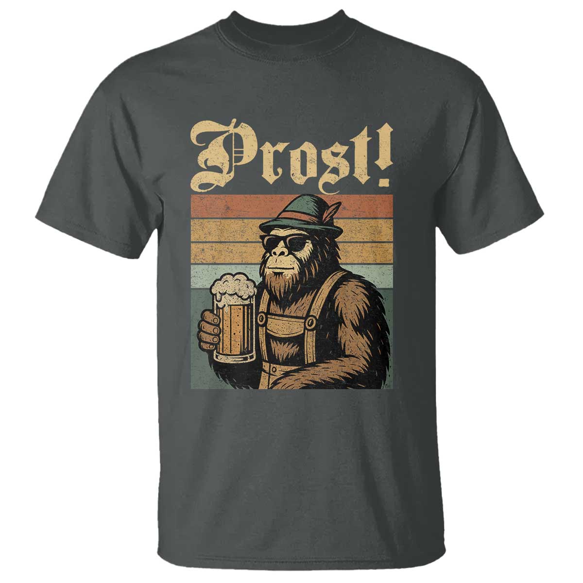 Oktoberfest Bigfoot T Shirt Vintage German Sasquatch Drinking Prost Lederhose TS10 Dark Heather Print Your Wear