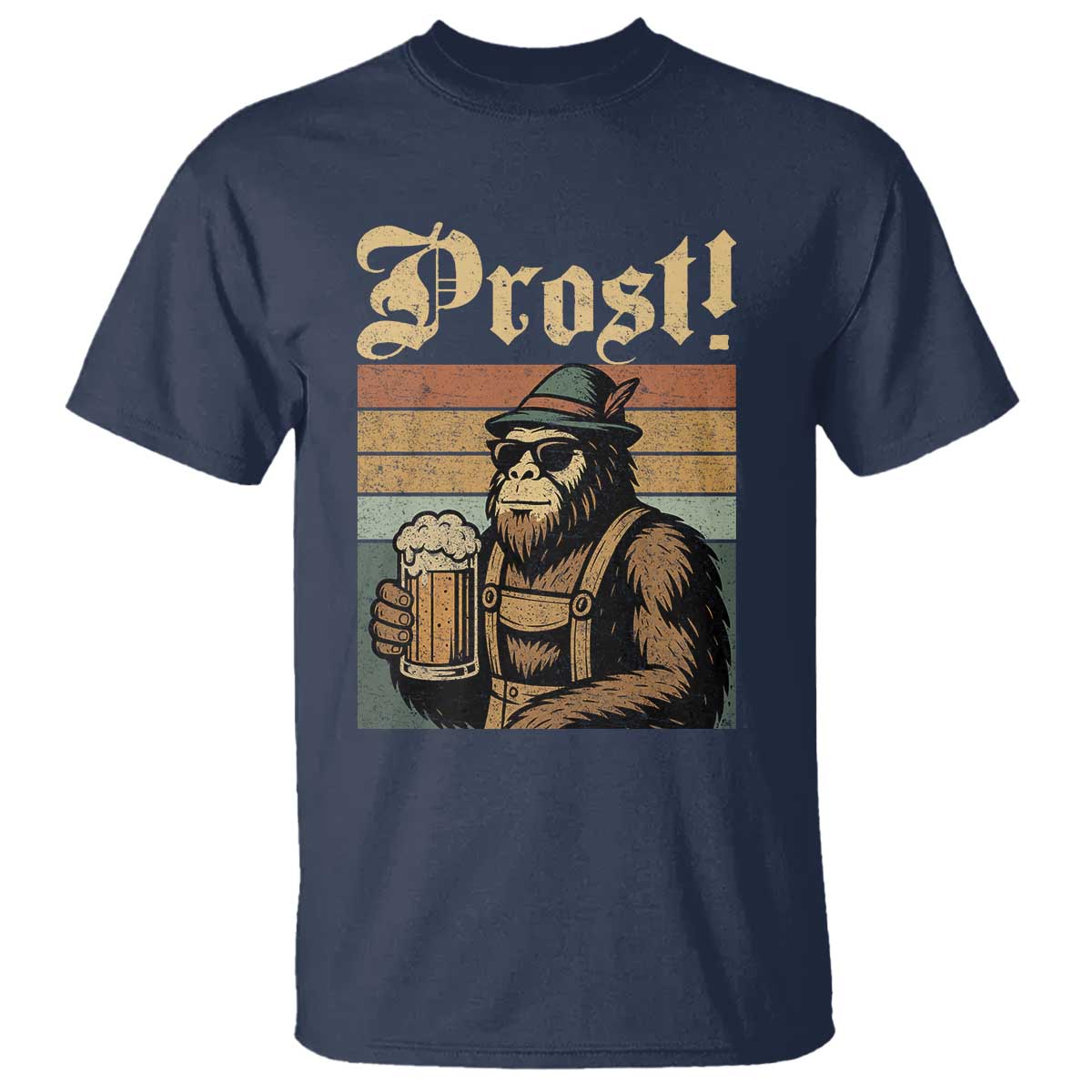Oktoberfest Bigfoot T Shirt Vintage German Sasquatch Drinking Prost Lederhose TS10 Navy Print Your Wear