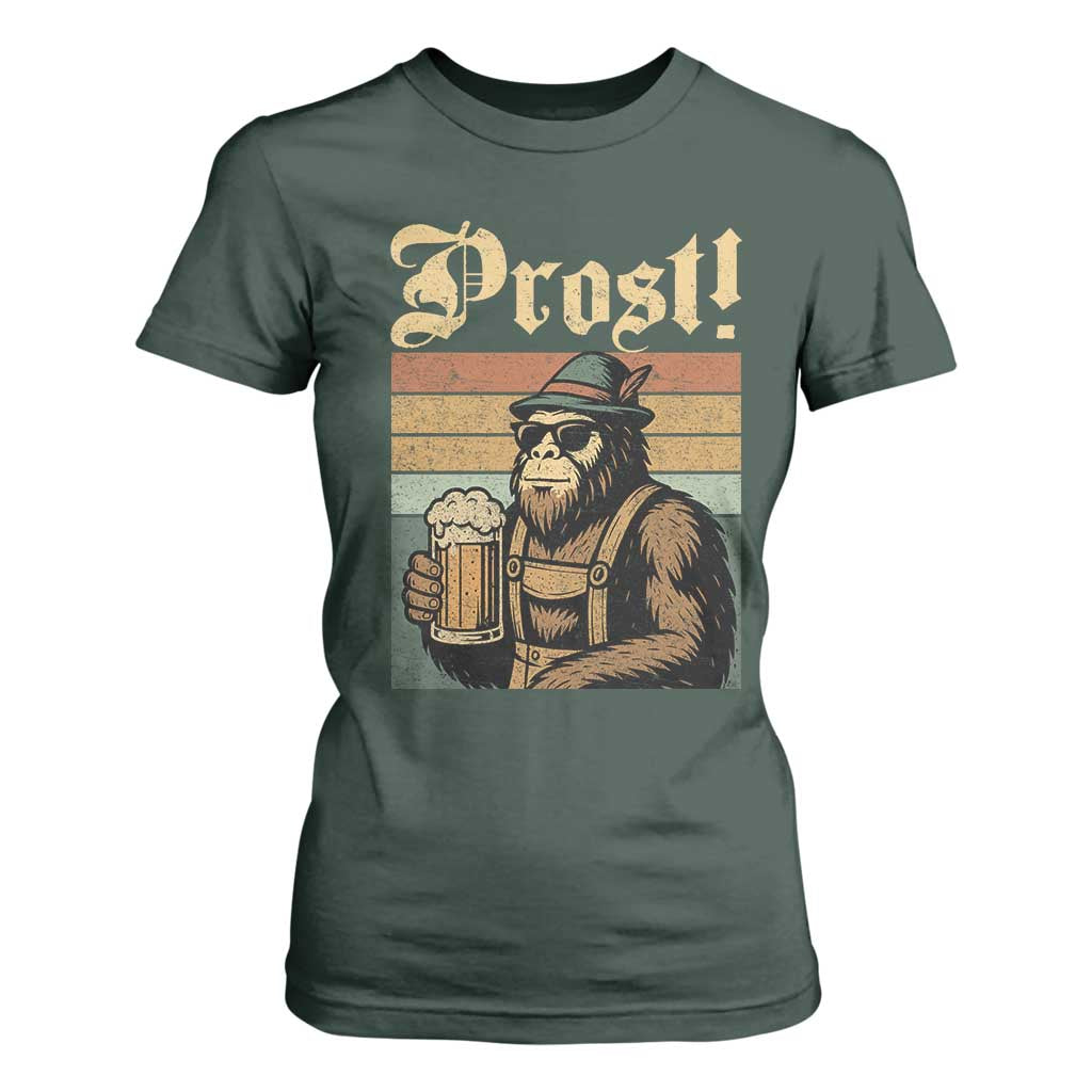 Oktoberfest Bigfoot T Shirt For Women Vintage German Sasquatch Drinking Prost Lederhose TS10 Dark Forest Green Print Your Wear
