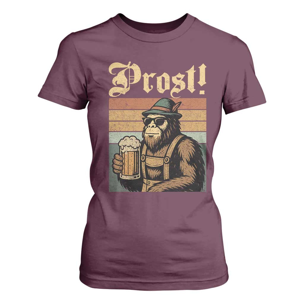 Oktoberfest Bigfoot T Shirt For Women Vintage German Sasquatch Drinking Prost Lederhose TS10 Maroon Print Your Wear
