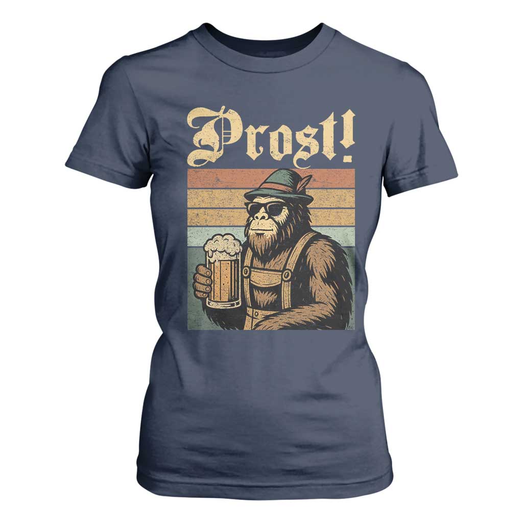 Oktoberfest Bigfoot T Shirt For Women Vintage German Sasquatch Drinking Prost Lederhose TS10 Navy Print Your Wear
