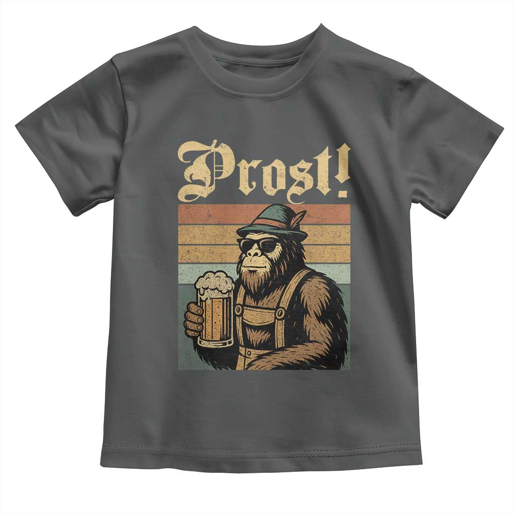 Oktoberfest Bigfoot Toddler T Shirt Vintage German Sasquatch Drinking Prost Lederhose TS10 Dark Heather Print Your Wear