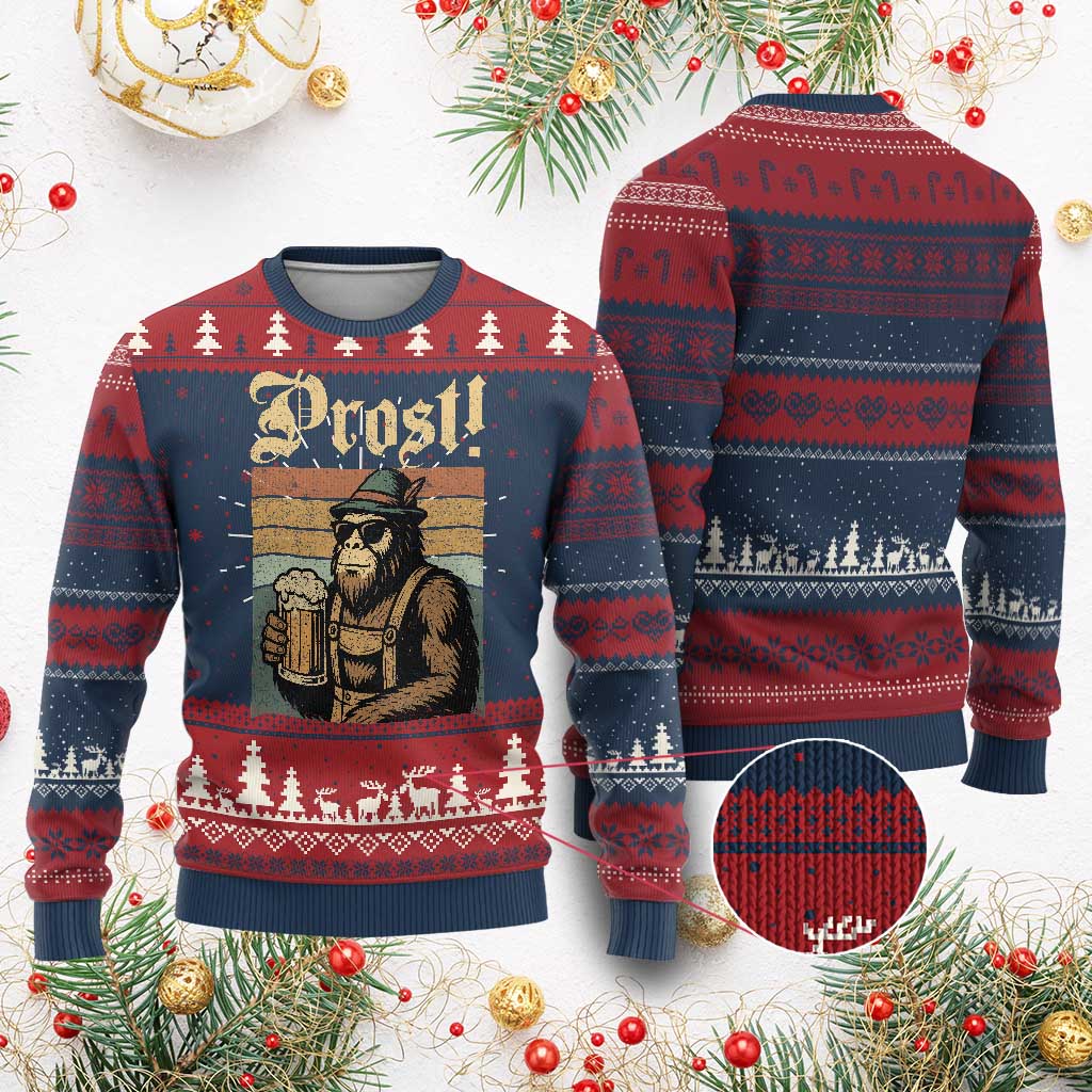 Oktoberfest Bigfoot Knit Sweatshirt Vintage German Sasquatch Drinking Prost Lederhose TS10 Burgundy Print Your Wear