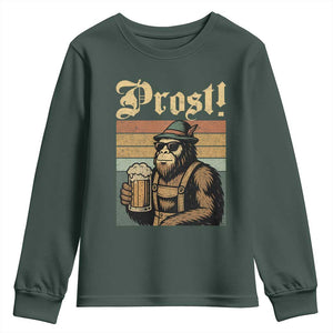 Oktoberfest Bigfoot Youth Sweatshirt Vintage German Sasquatch Drinking Prost Lederhose TS10 Dark Forest Green Print Your Wear