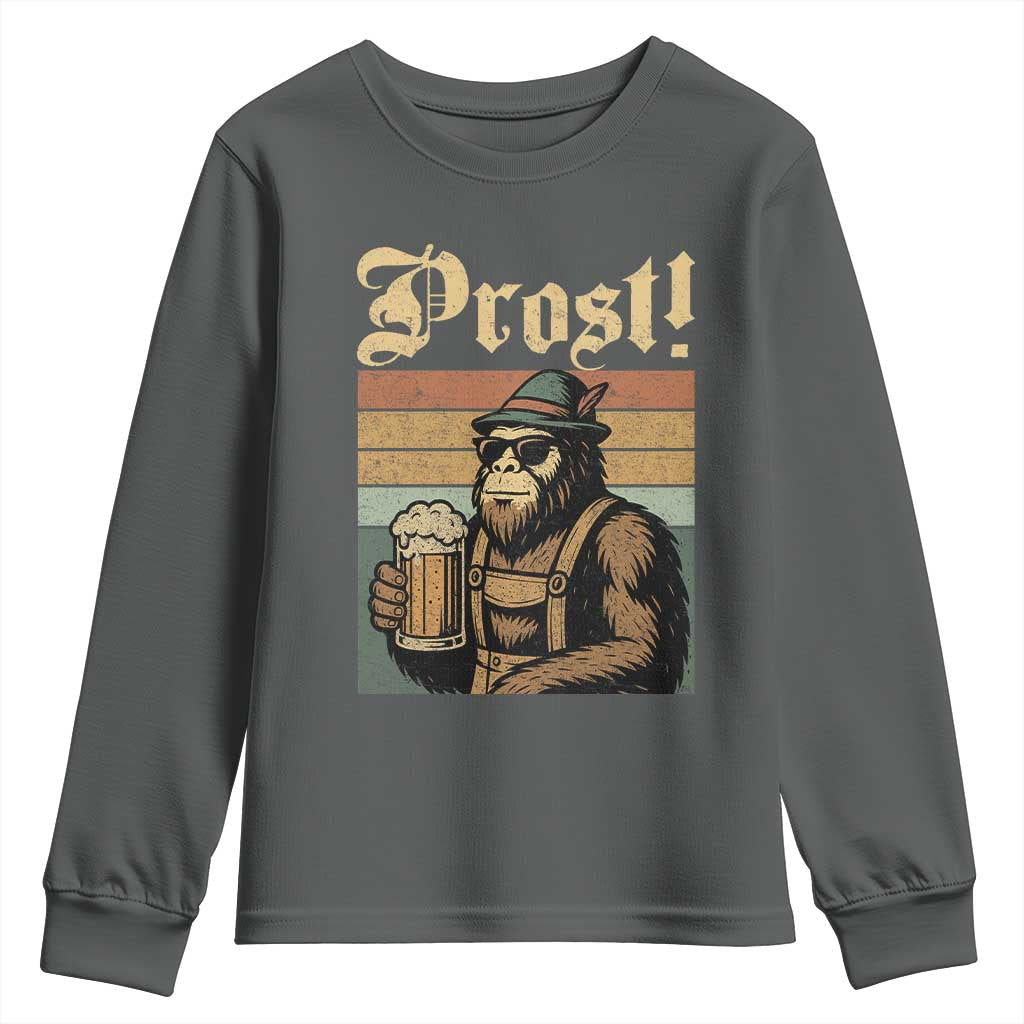 Oktoberfest Bigfoot Youth Sweatshirt Vintage German Sasquatch Drinking Prost Lederhose TS10 Dark Heather Print Your Wear