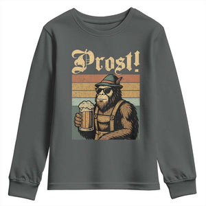 Oktoberfest Bigfoot Youth Sweatshirt Vintage German Sasquatch Drinking Prost Lederhose TS10 Dark Heather Print Your Wear