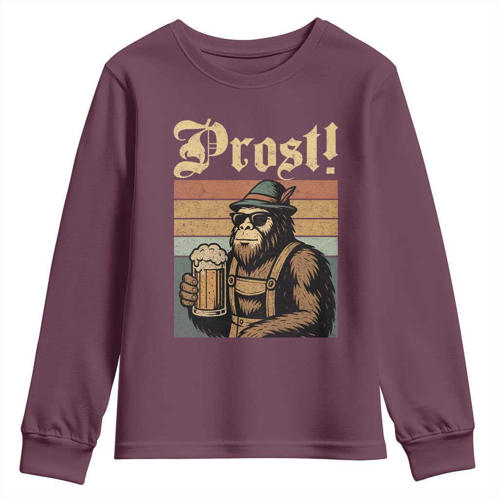 Oktoberfest Bigfoot Youth Sweatshirt Vintage German Sasquatch Drinking Prost Lederhose TS10 Maroon Print Your Wear
