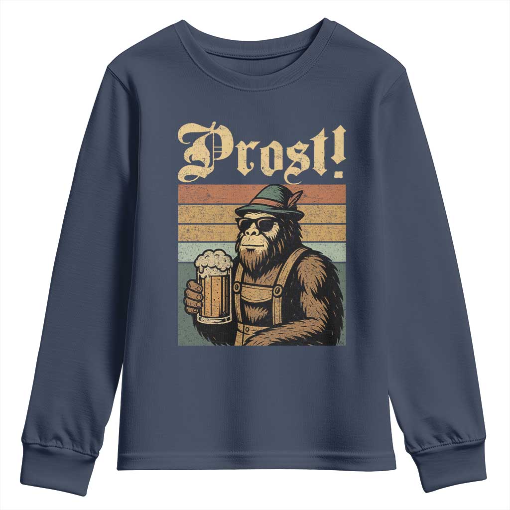 Oktoberfest Bigfoot Youth Sweatshirt Vintage German Sasquatch Drinking Prost Lederhose TS10 Navy Print Your Wear