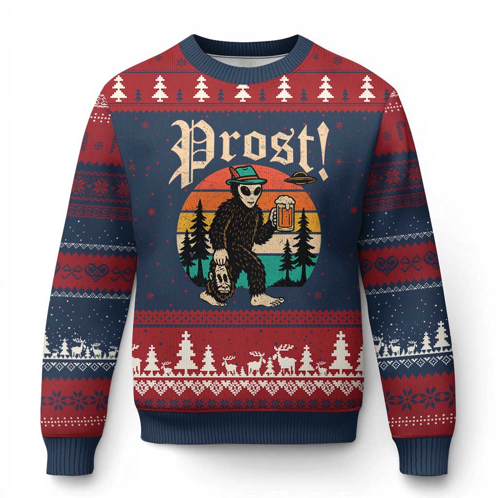 Oktoberfest Bigfoot Alien Beer Ugly Christmas Sweater Retro German Sasquatch Beer TS10 Navy Red Print Your Wear