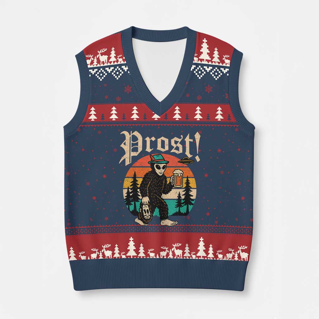 Oktoberfest Bigfoot Alien Beer V-Neck Knit Sweater Vest Retro German Sasquatch Beer TS10 Navy Red Print Your Wear