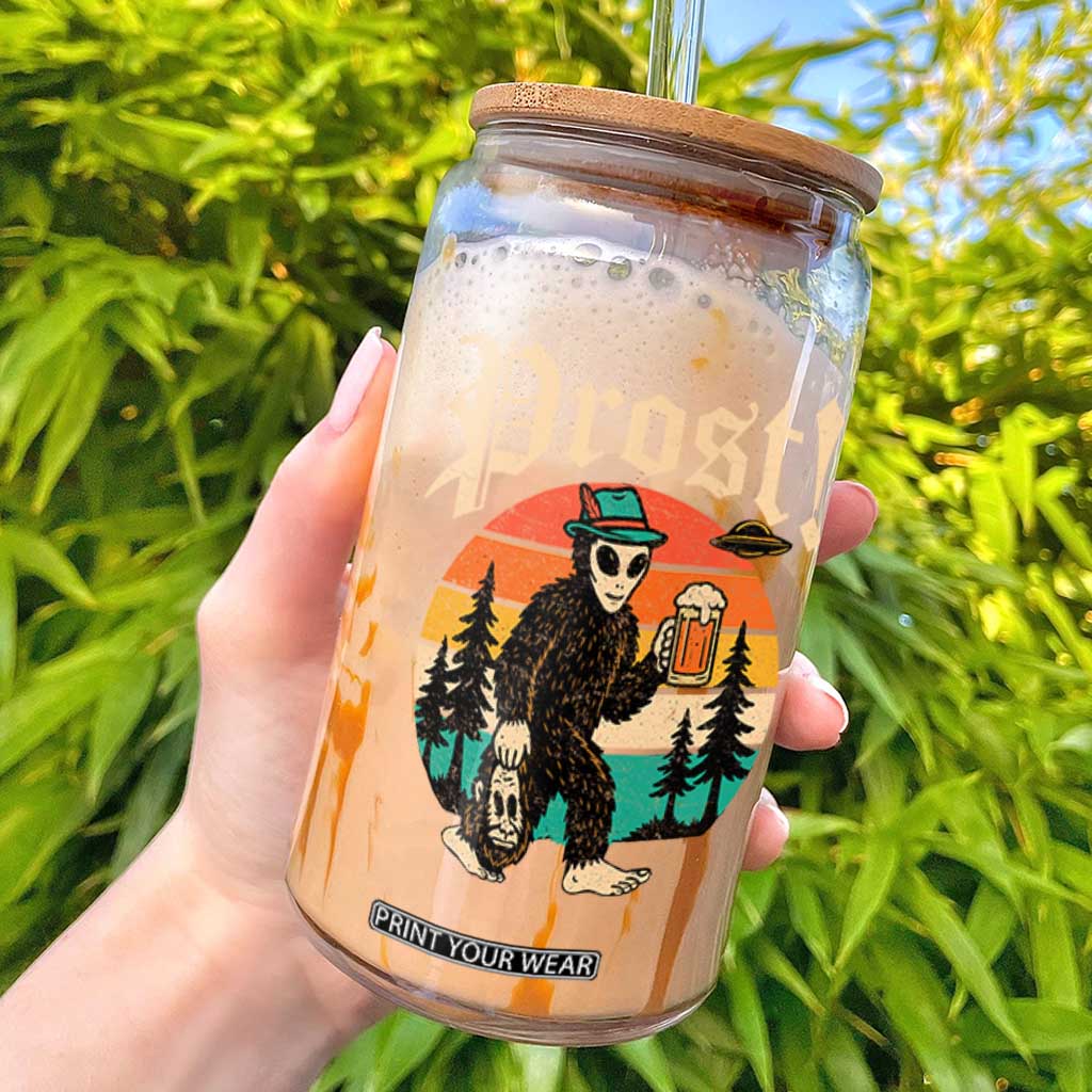 Oktoberfest Bigfoot Alien Beer Glass Can Retro German Sasquatch Beer TS10 Black Print Your Wear