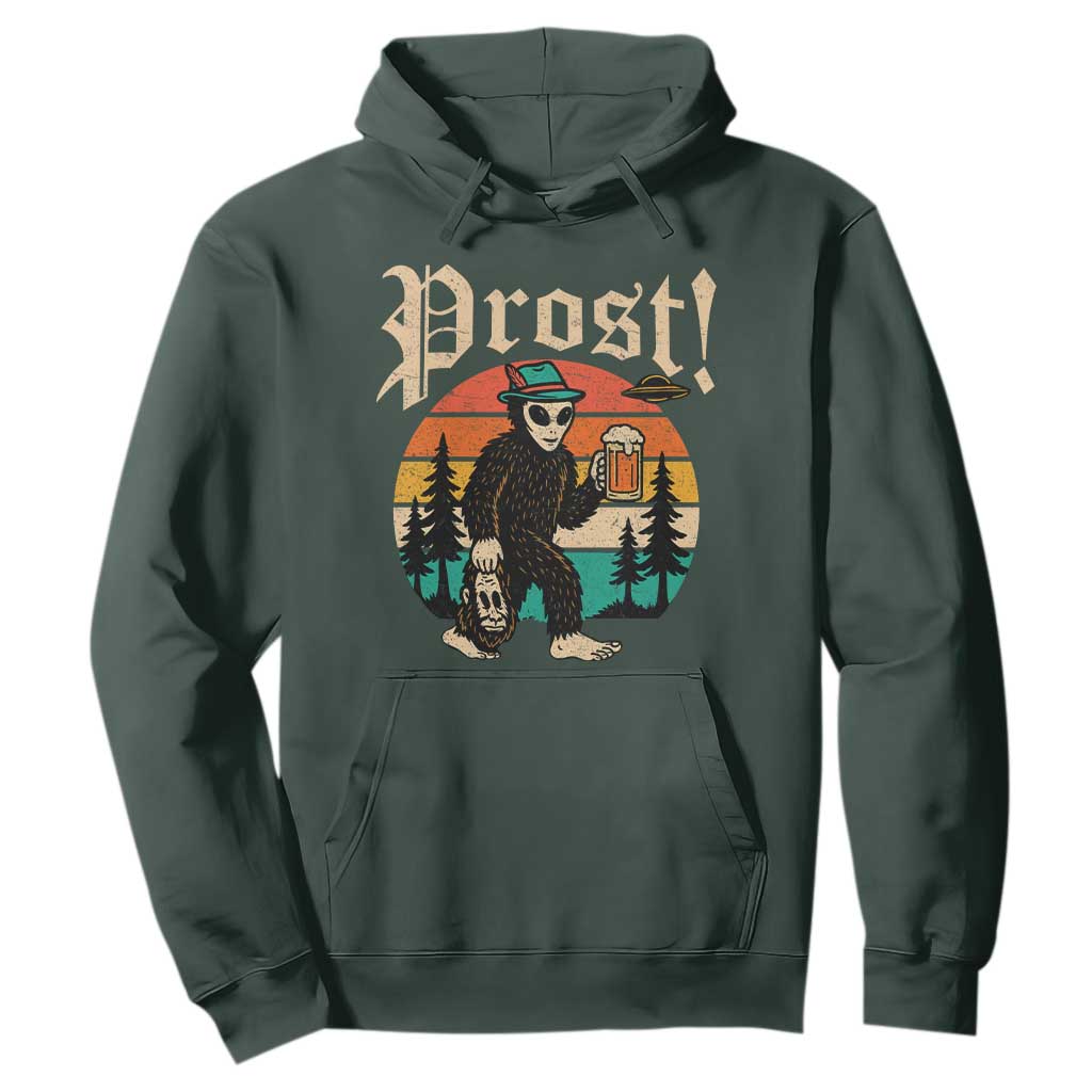 Oktoberfest Bigfoot Alien Beer Hoodie Retro German Sasquatch Beer TS10 Dark Forest Green Print Your Wear
