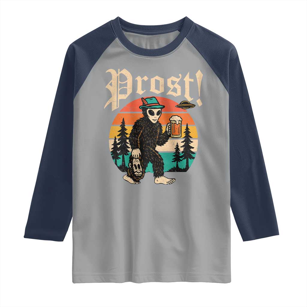 Oktoberfest Bigfoot Alien Beer Raglan Shirt Retro German Sasquatch Beer TS10 Sport Gray Navy Print Your Wear