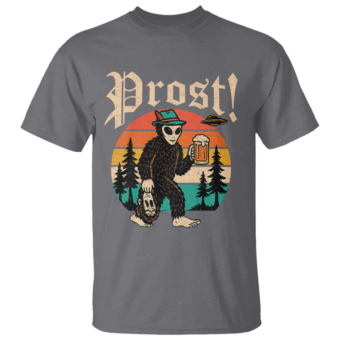 Oktoberfest Bigfoot Alien Beer T Shirt Retro German Sasquatch Beer TS10 Charcoal Print Your Wear