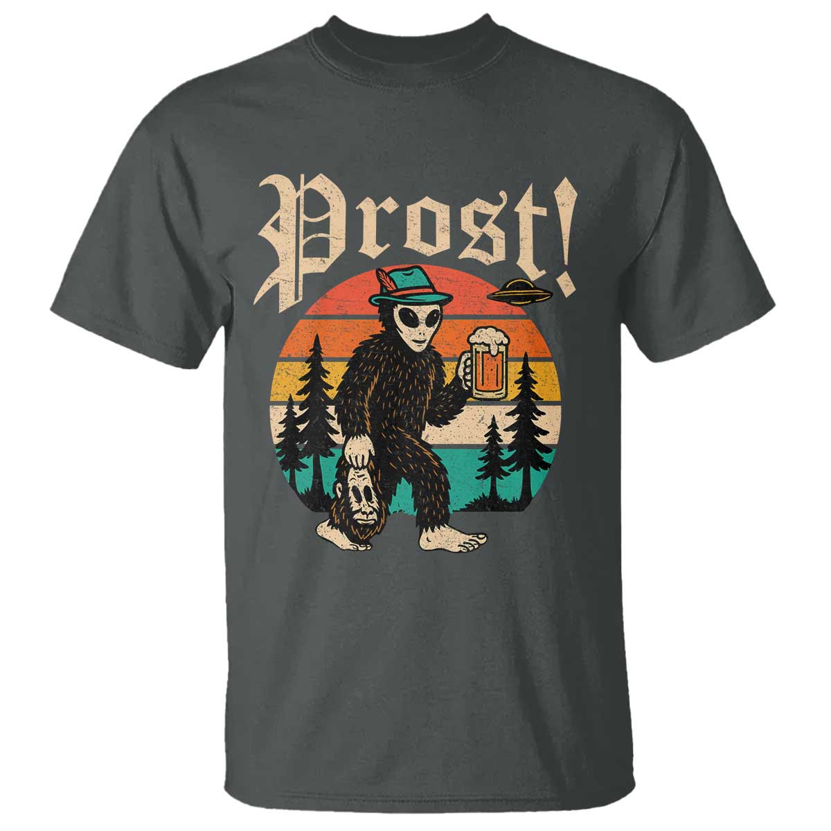 Oktoberfest Bigfoot Alien Beer T Shirt Retro German Sasquatch Beer TS10 Dark Heather Print Your Wear