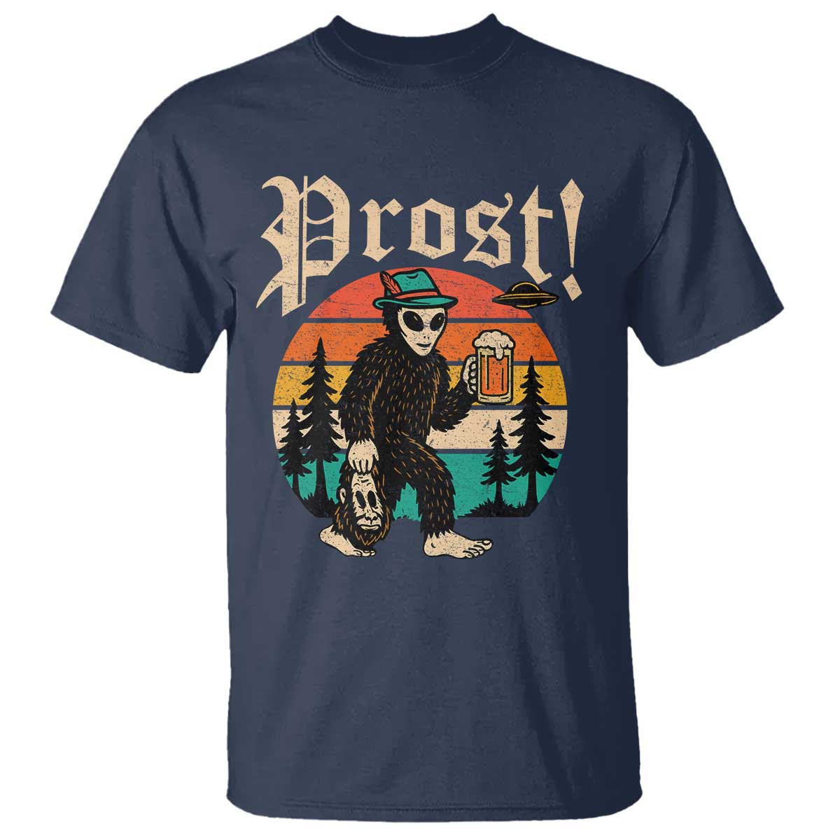 Oktoberfest Bigfoot Alien Beer T Shirt Retro German Sasquatch Beer TS10 Navy Print Your Wear