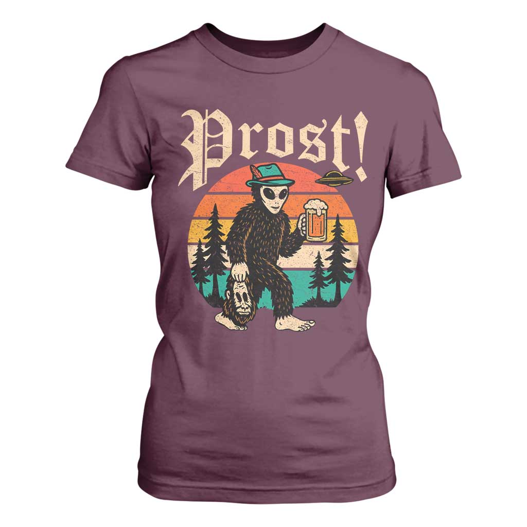 Oktoberfest Bigfoot Alien Beer T Shirt For Women Retro German Sasquatch Beer TS10 Maroon Print Your Wear