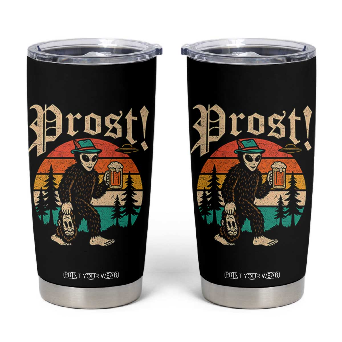 Oktoberfest Bigfoot Alien Beer Tumbler Cup Retro German Sasquatch Beer TS10 Black Print Your Wear
