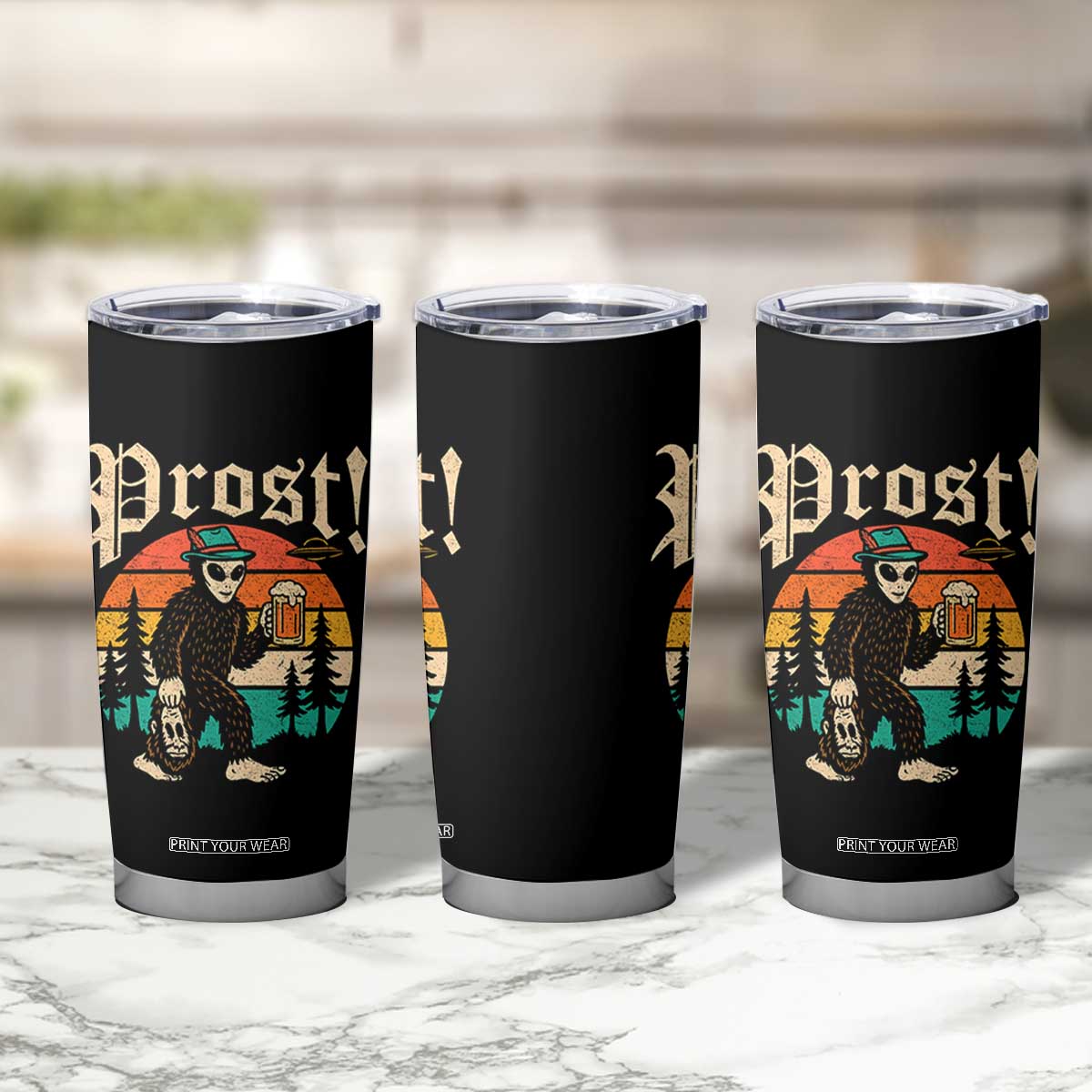 Oktoberfest Bigfoot Alien Beer Tumbler Cup Retro German Sasquatch Beer TS10 Print Your Wear