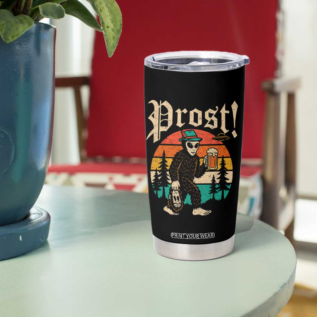 Oktoberfest Bigfoot Alien Beer Tumbler Cup Retro German Sasquatch Beer TS10 Print Your Wear