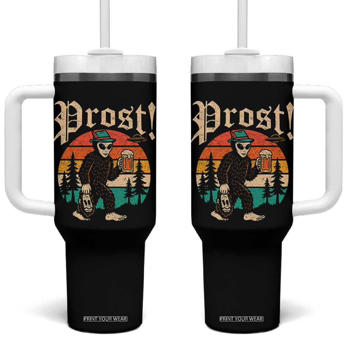 Oktoberfest Bigfoot Alien Beer Tumbler With Handle Retro German Sasquatch Beer TS10 One Size: 40 oz Black Print Your Wear