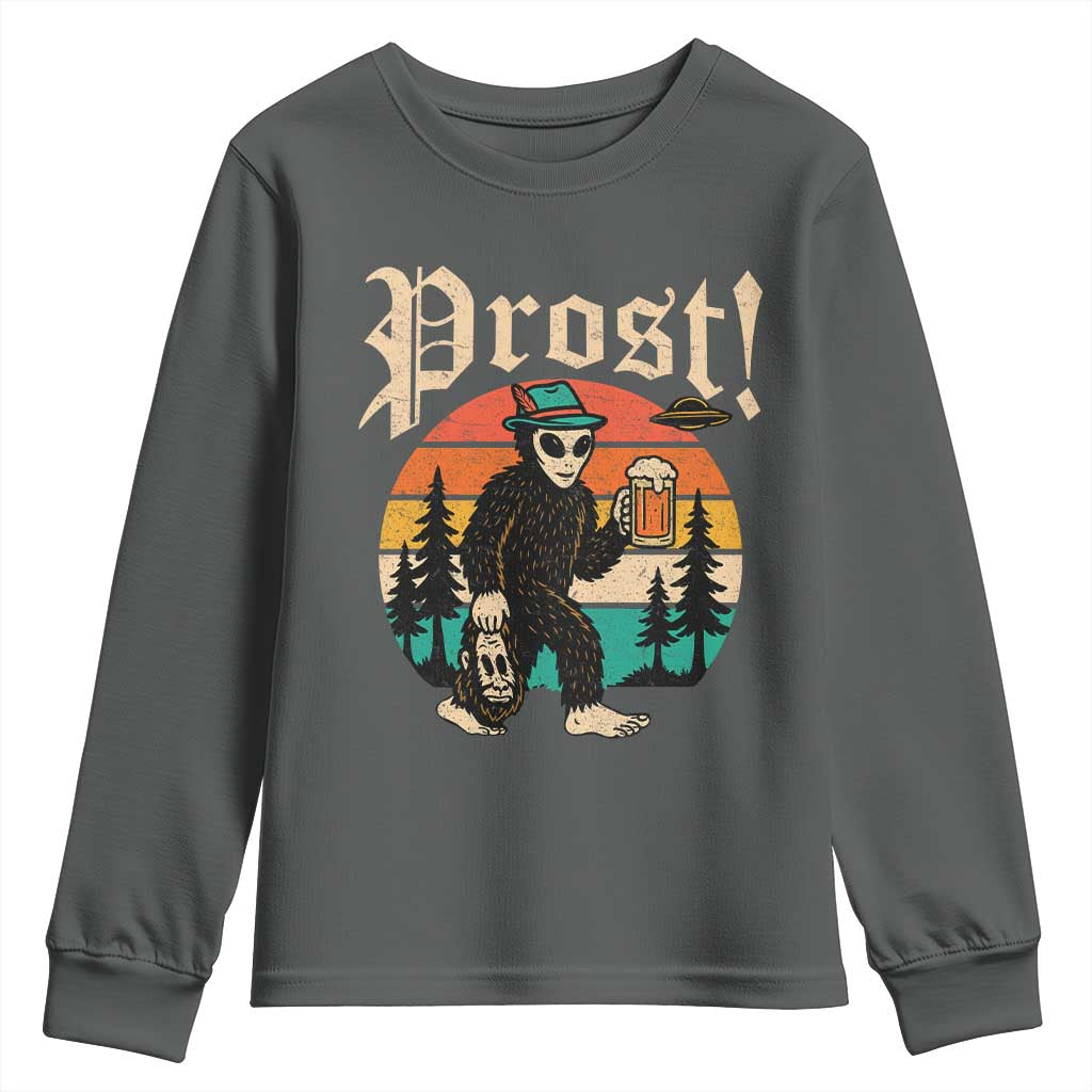 Oktoberfest Bigfoot Alien Beer Youth Sweatshirt Retro German Sasquatch Beer TS10 Dark Heather Print Your Wear