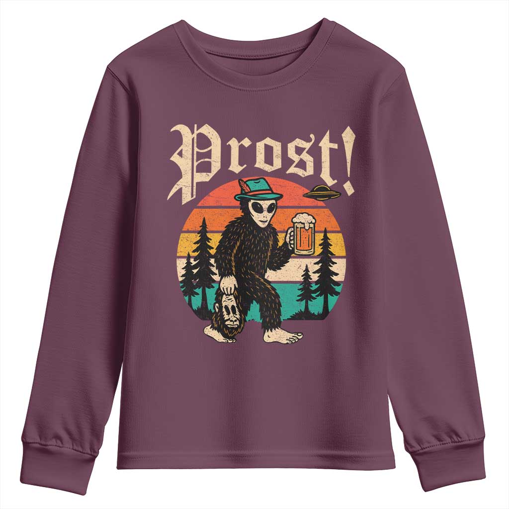 Oktoberfest Bigfoot Alien Beer Youth Sweatshirt Retro German Sasquatch Beer TS10 Maroon Print Your Wear