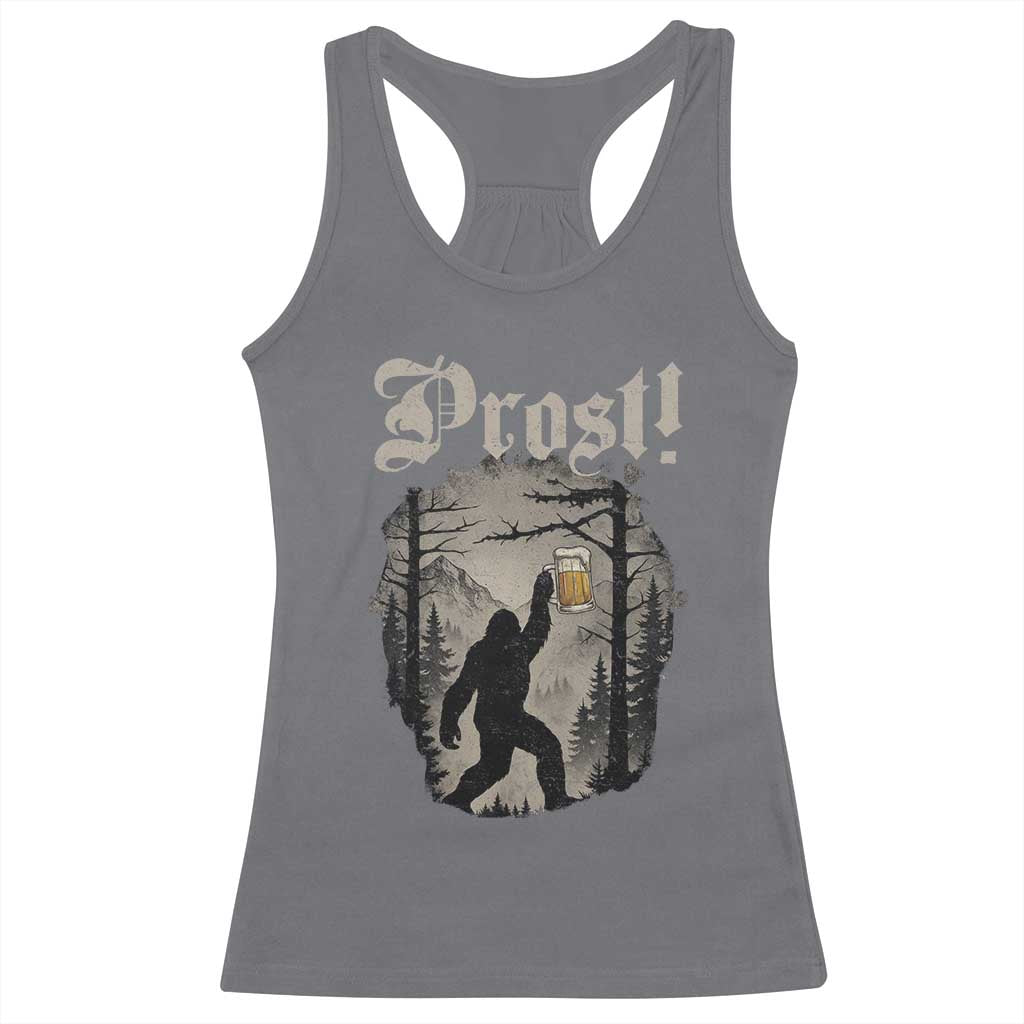 Oktoberfest Bigfoot Racerback Tank Top Vintage Forest Sasquatch Drinking Prost TS10 Charcoal Print Your Wear