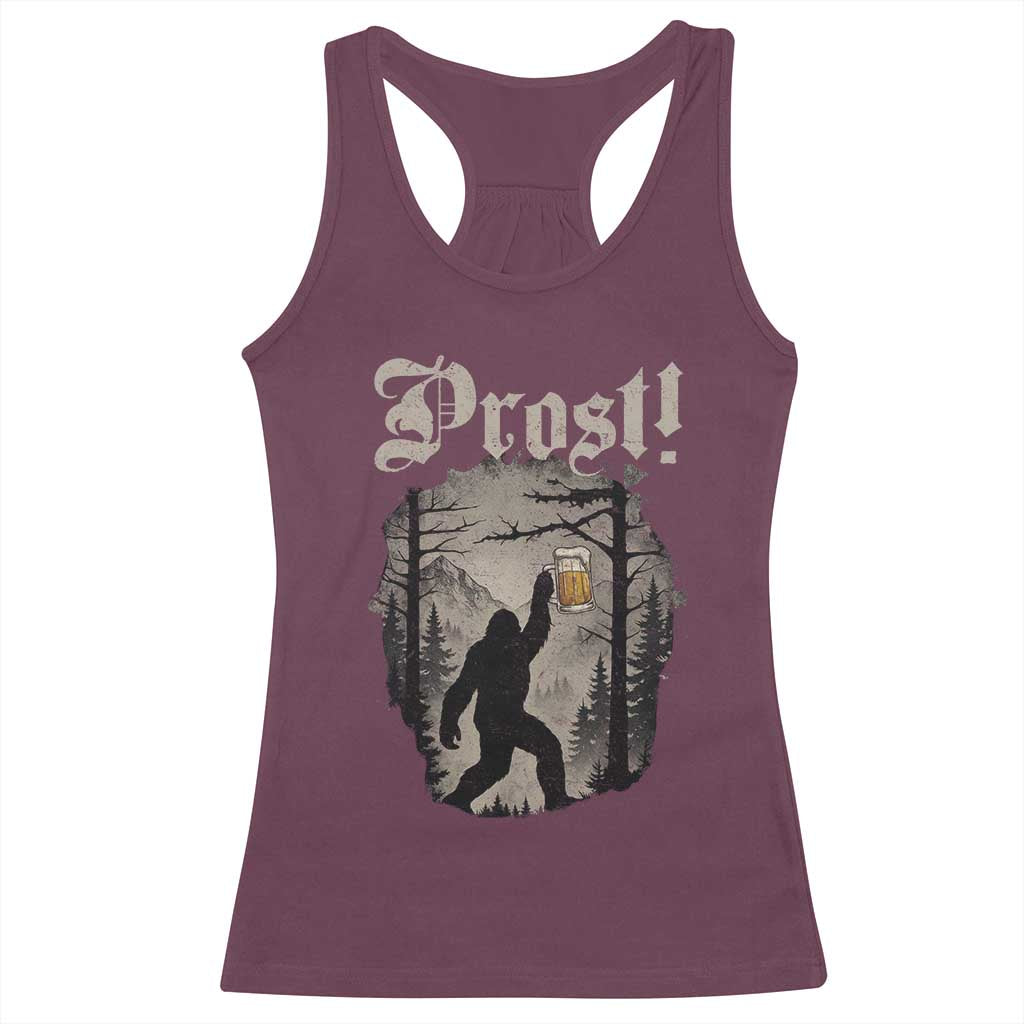 Oktoberfest Bigfoot Racerback Tank Top Vintage Forest Sasquatch Drinking Prost TS10 Maroon Print Your Wear