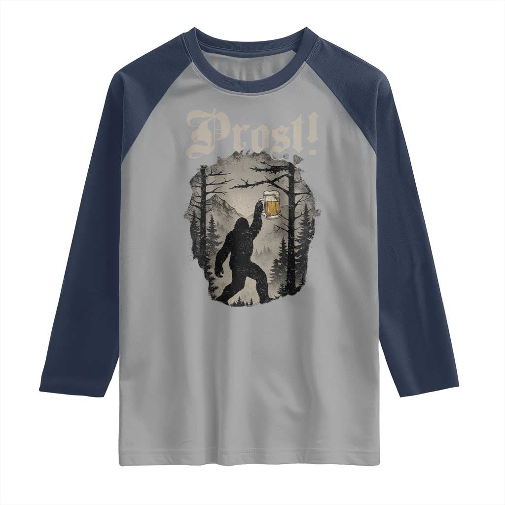 Oktoberfest Bigfoot Raglan Shirt Vintage Forest Sasquatch Drinking Prost TS10 Sport Gray Navy Print Your Wear