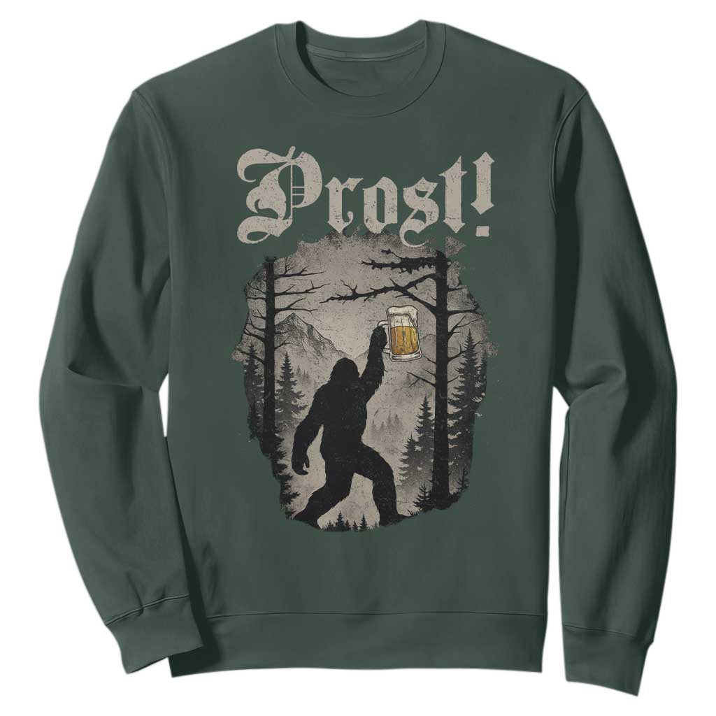 Oktoberfest Bigfoot Sweatshirt Vintage Forest Sasquatch Drinking Prost TS10 Dark Forest Green Print Your Wear