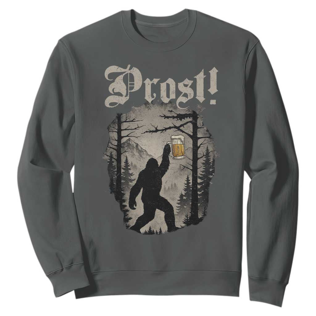 Oktoberfest Bigfoot Sweatshirt Vintage Forest Sasquatch Drinking Prost TS10 Dark Heather Print Your Wear