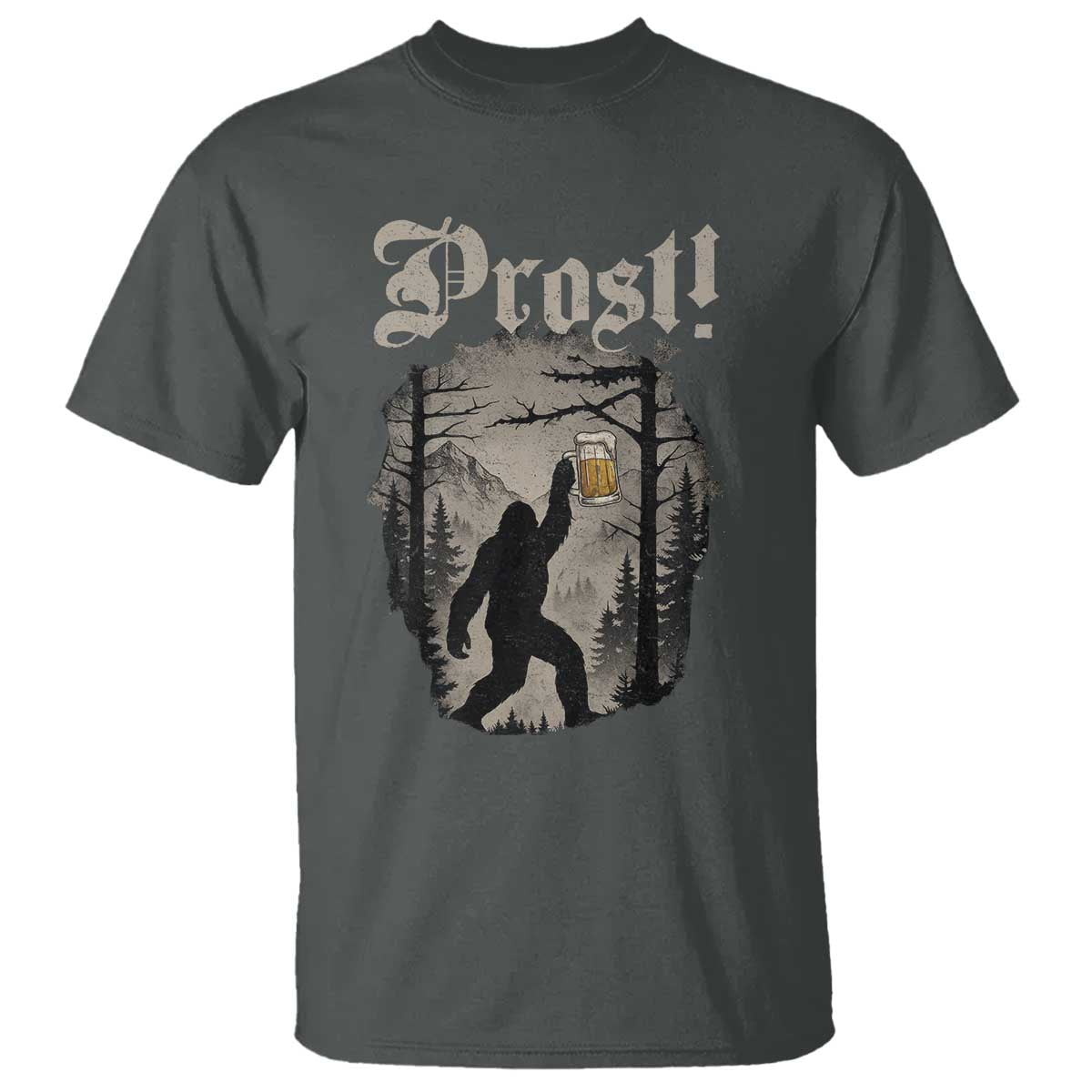 Oktoberfest Bigfoot T Shirt Vintage Forest Sasquatch Drinking Prost TS10 Dark Heather Print Your Wear