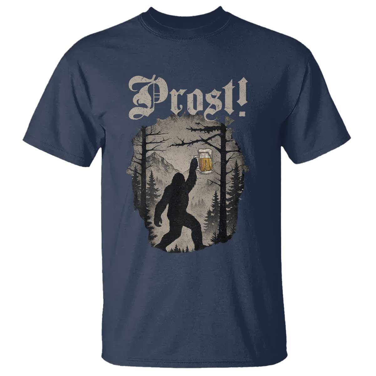 Oktoberfest Bigfoot T Shirt Vintage Forest Sasquatch Drinking Prost TS10 Navy Print Your Wear