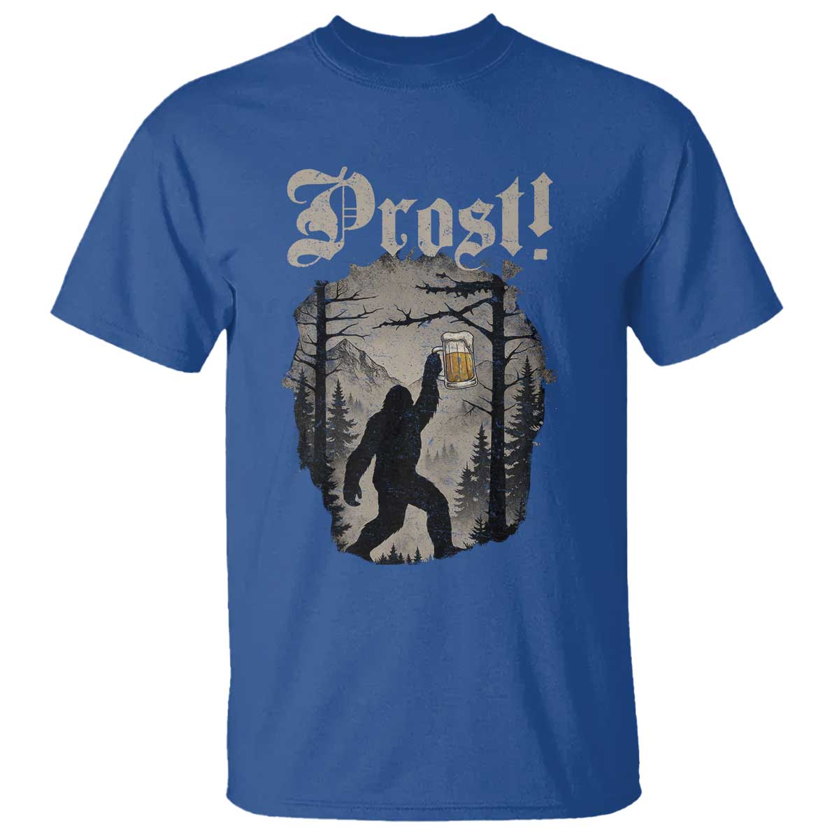 Oktoberfest Bigfoot T Shirt Vintage Forest Sasquatch Drinking Prost TS10 Royal Blue Print Your Wear