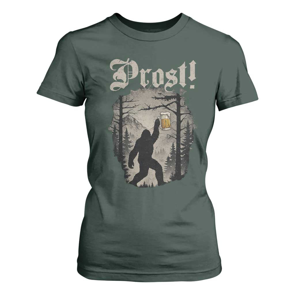 Oktoberfest Bigfoot T Shirt For Women Vintage Forest Sasquatch Drinking Prost TS10 Dark Forest Green Print Your Wear