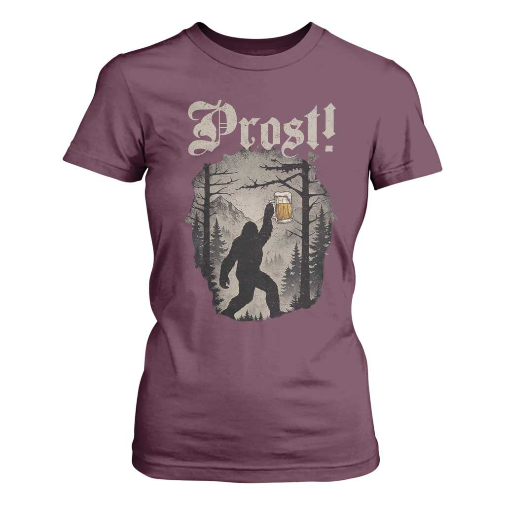 Oktoberfest Bigfoot T Shirt For Women Vintage Forest Sasquatch Drinking Prost TS10 Maroon Print Your Wear