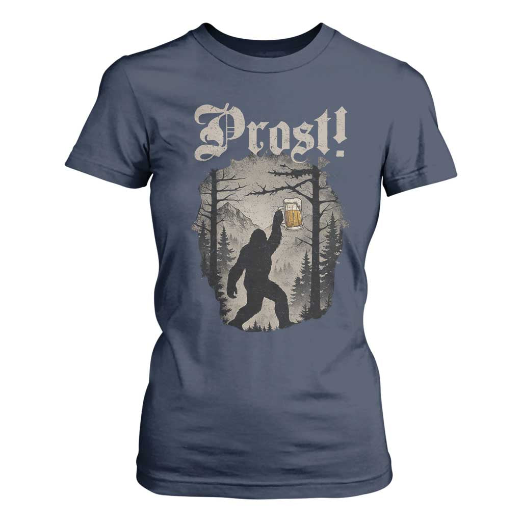 Oktoberfest Bigfoot T Shirt For Women Vintage Forest Sasquatch Drinking Prost TS10 Navy Print Your Wear
