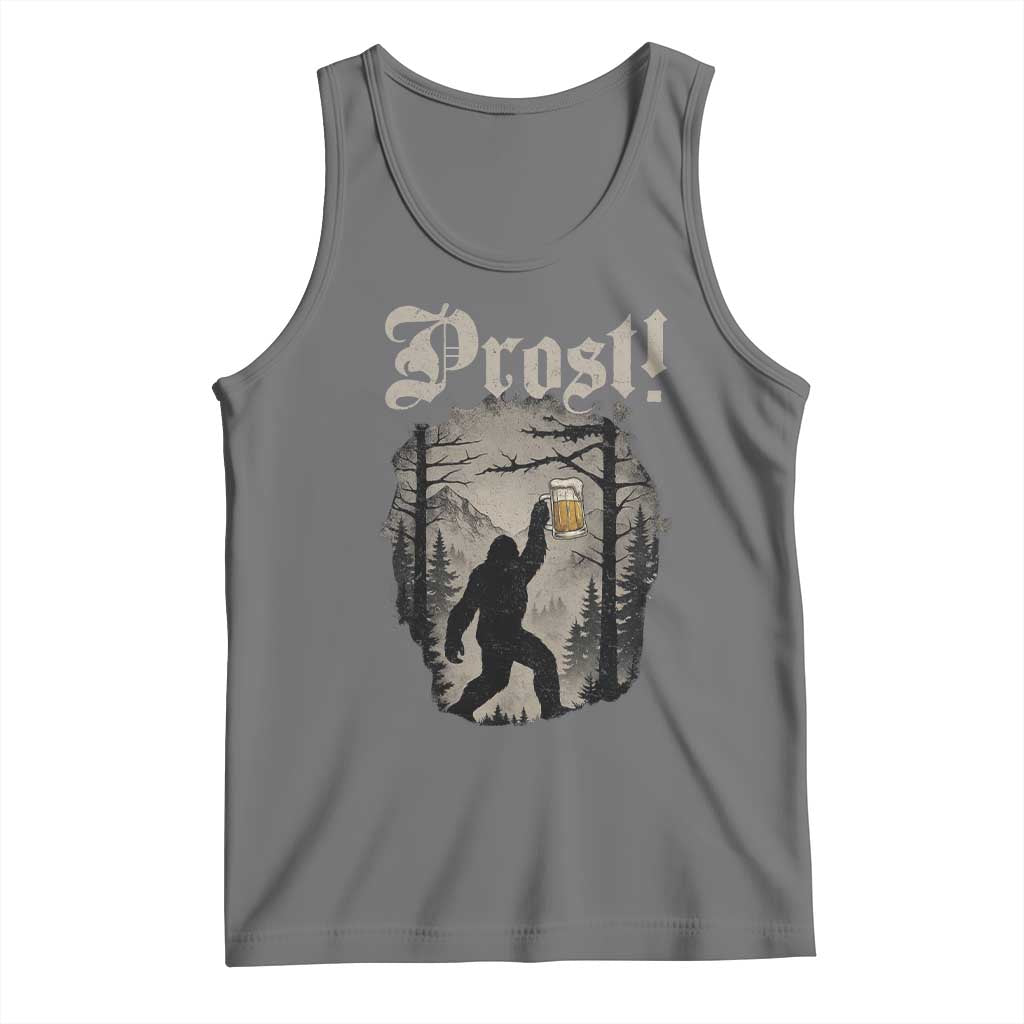 Oktoberfest Bigfoot Tank Top Vintage Forest Sasquatch Drinking Prost TS10 Black Heather Print Your Wear