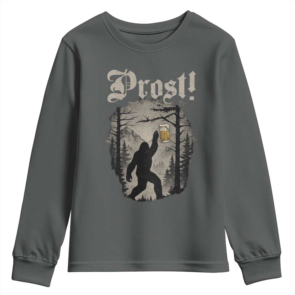 Oktoberfest Bigfoot Youth Sweatshirt Vintage Forest Sasquatch Drinking Prost TS10 Dark Heather Print Your Wear