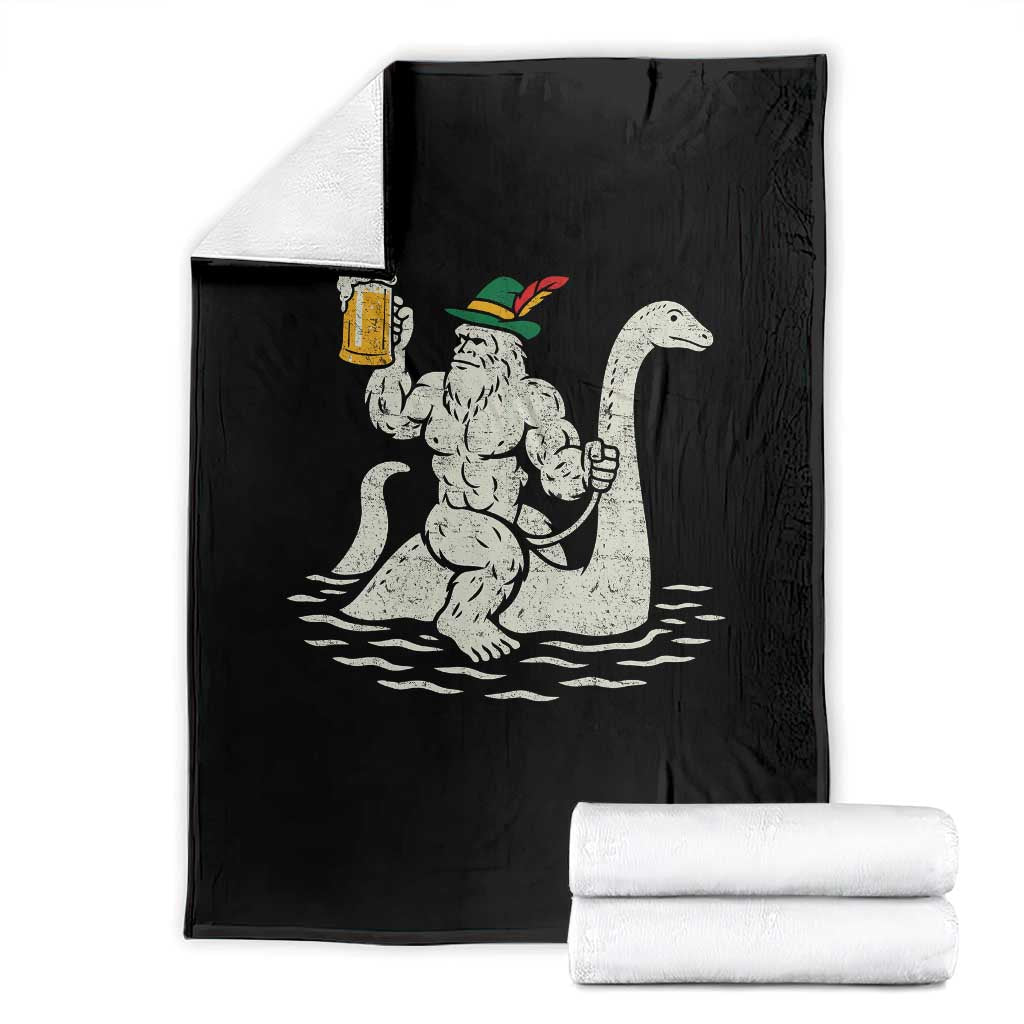 Funny Bigfoot Loch Ness Monster Oktoberfest Throw Blanket German Oktoberfest Sasquatch Drinking TS10 Black Print Your Wear