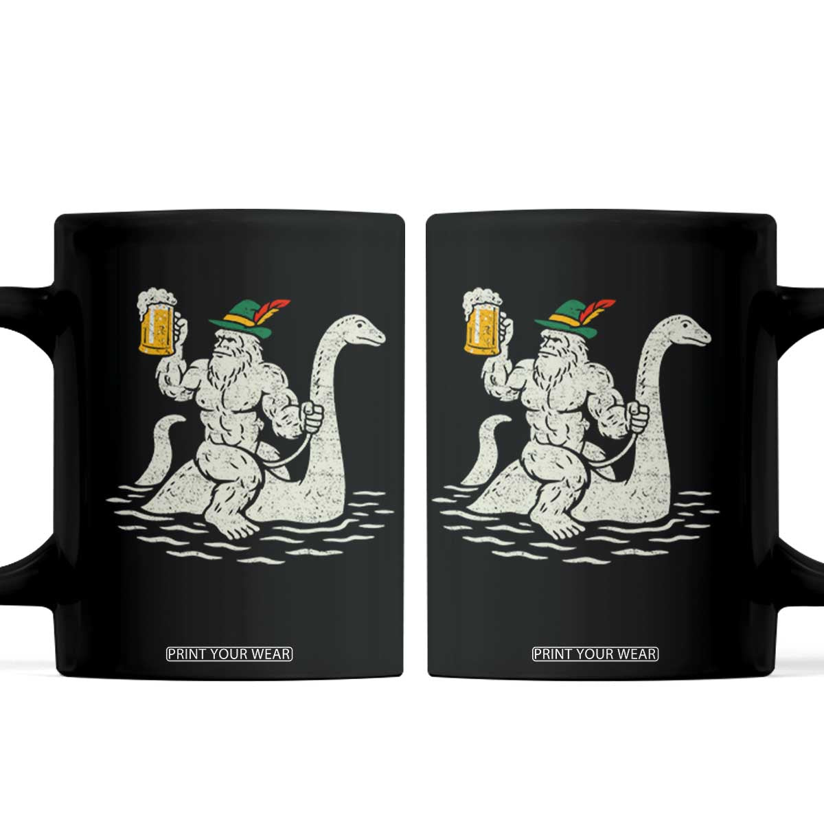 Funny Bigfoot Loch Ness Monster Oktoberfest Coffee Mug German Oktoberfest Sasquatch Drinking TS10 Black Print Your Wear