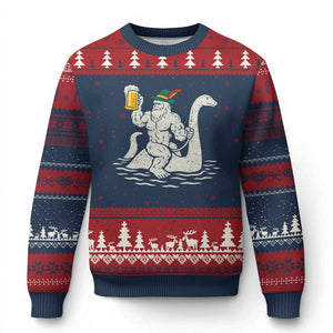 Funny Bigfoot Loch Ness Monster Oktoberfest Ugly Christmas Sweater German Oktoberfest Sasquatch Drinking TS10 Navy Red Print Your Wear