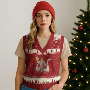 Funny Bigfoot Loch Ness Monster Oktoberfest V-Neck Knit Sweater Vest German Oktoberfest Sasquatch Drinking TS10 Red Beige Print Your Wear